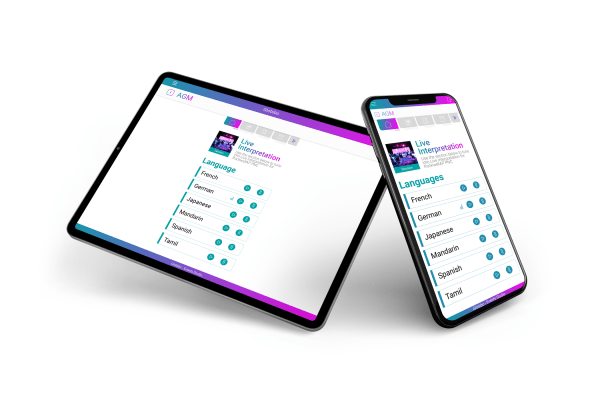 Live Interpretation Language Selection in AGM- Tab & Mobile View